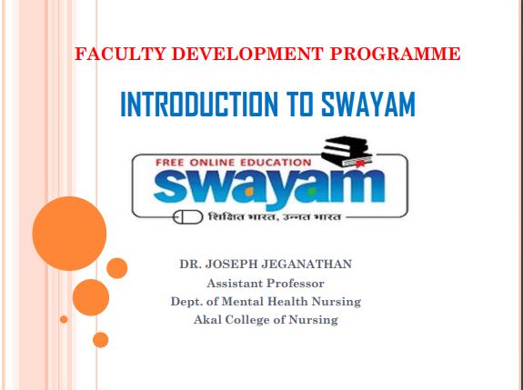 Faculty Development Programme Introduction to Swayam
